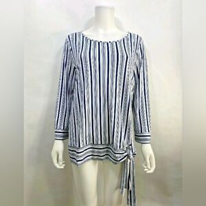 New Directions Black and White Striped Blouse